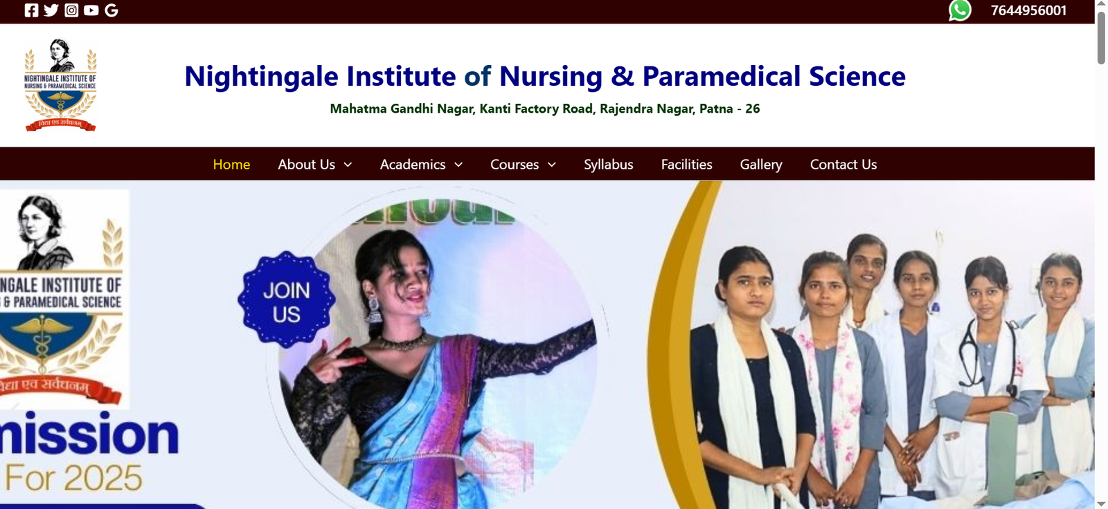 Nightingale Institute of Nursing and Paramedical Science Website